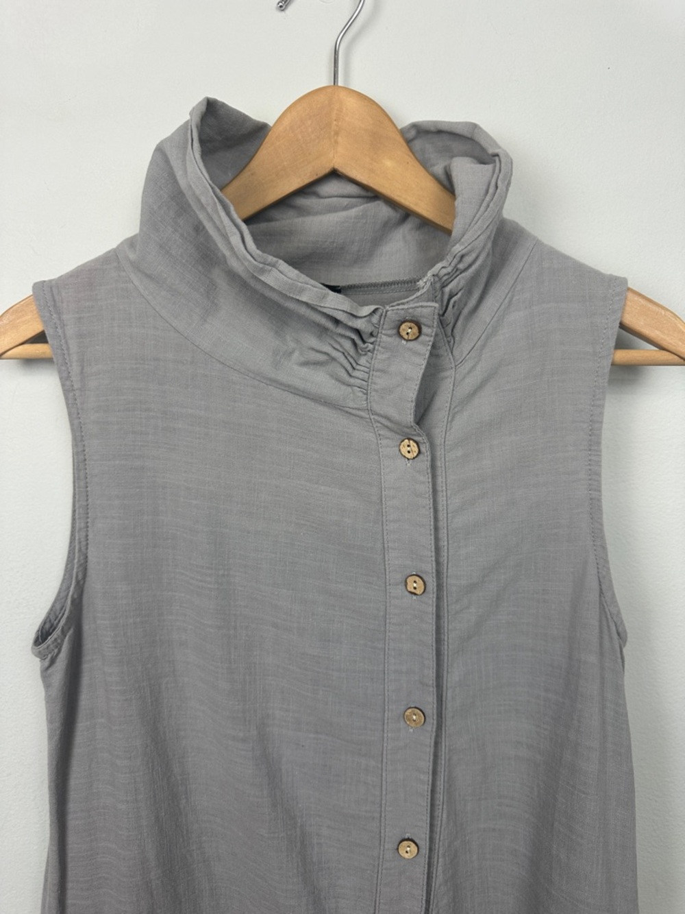 Grey Cotton Lagenlook Cowl Neck Sleeveless Button Down Maxi Dress Sz M - Picture 6 of 14
